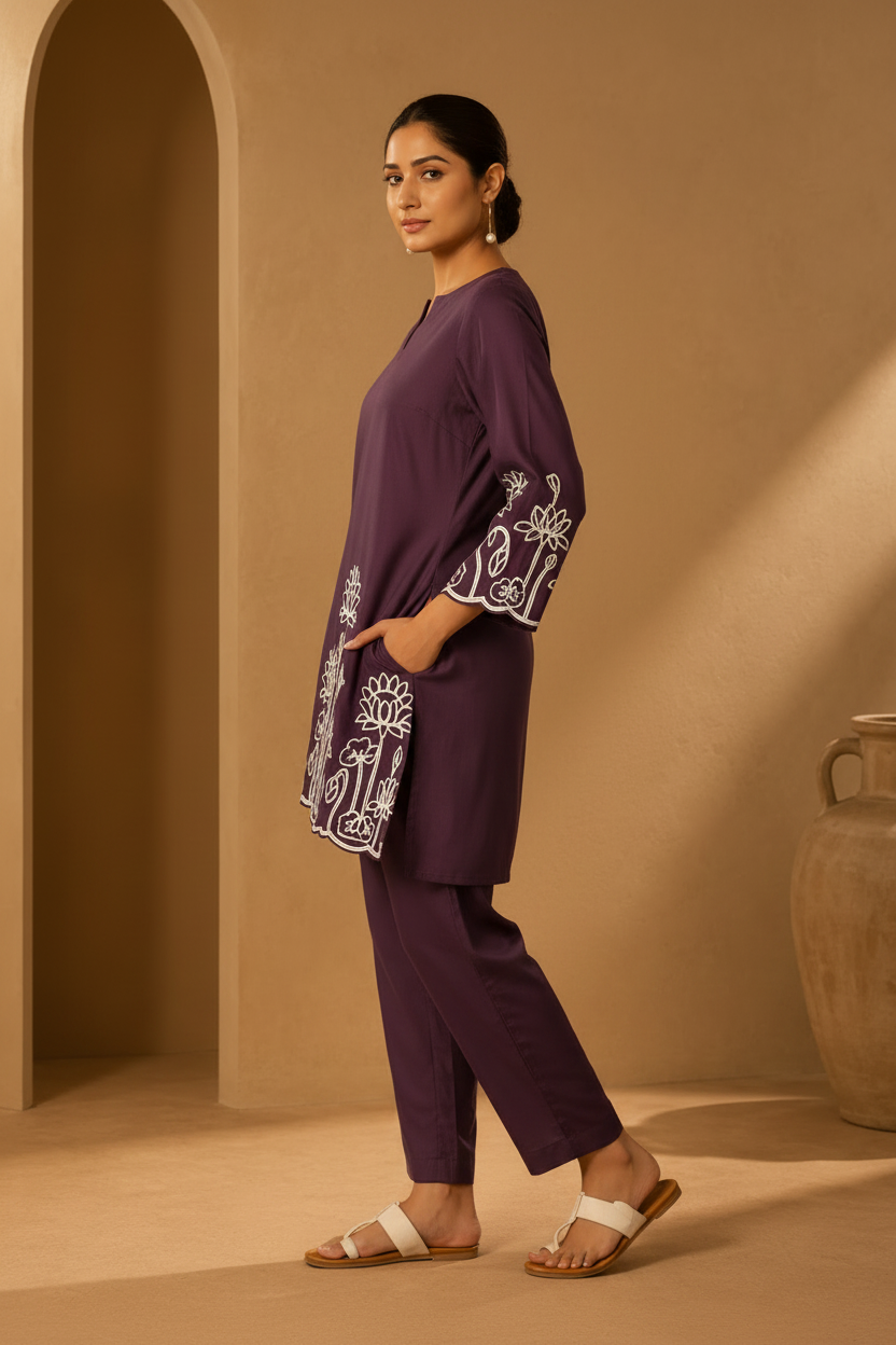Plum Purple Printed Co-Ord Set