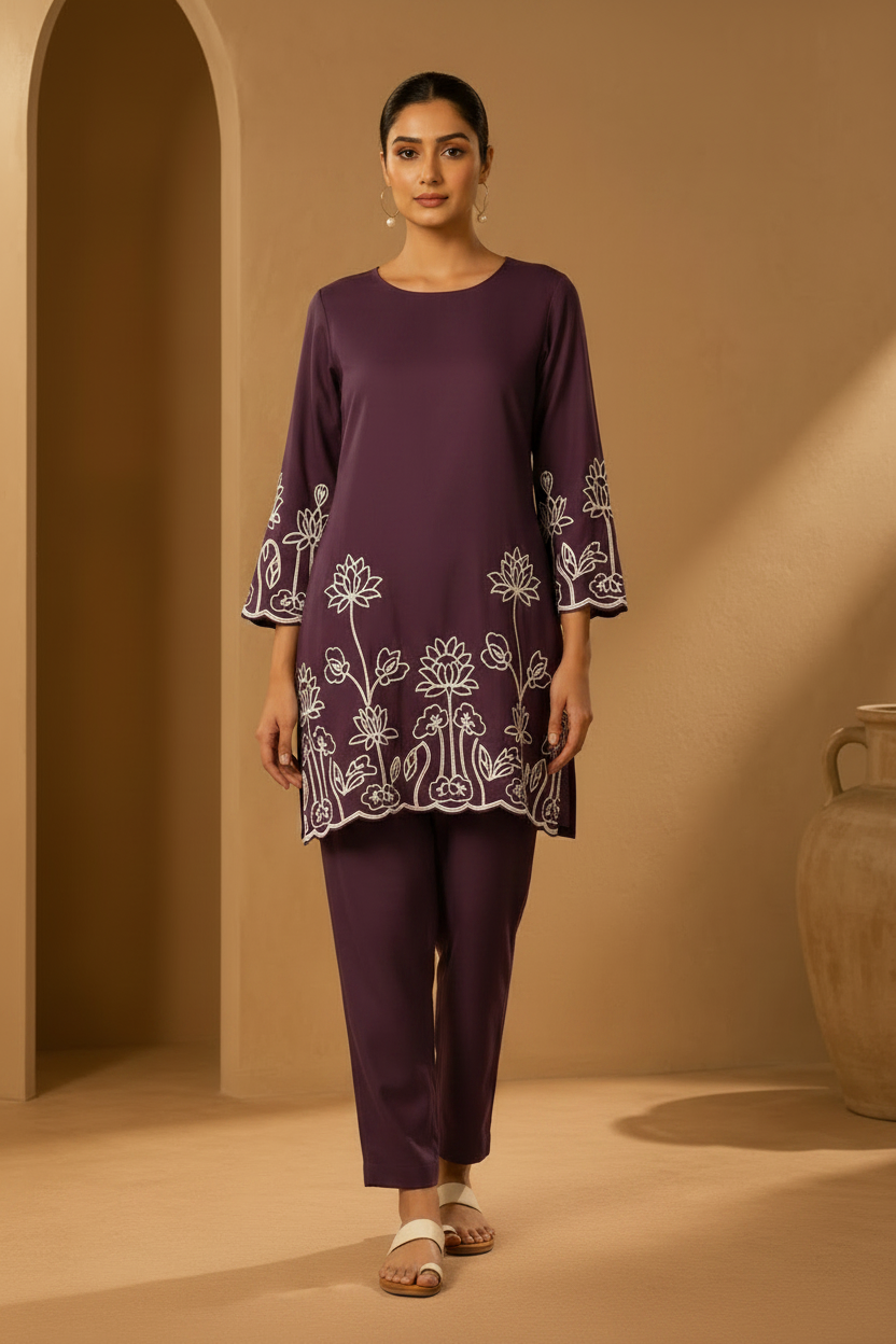 Plum Purple Printed Co-Ord Set
