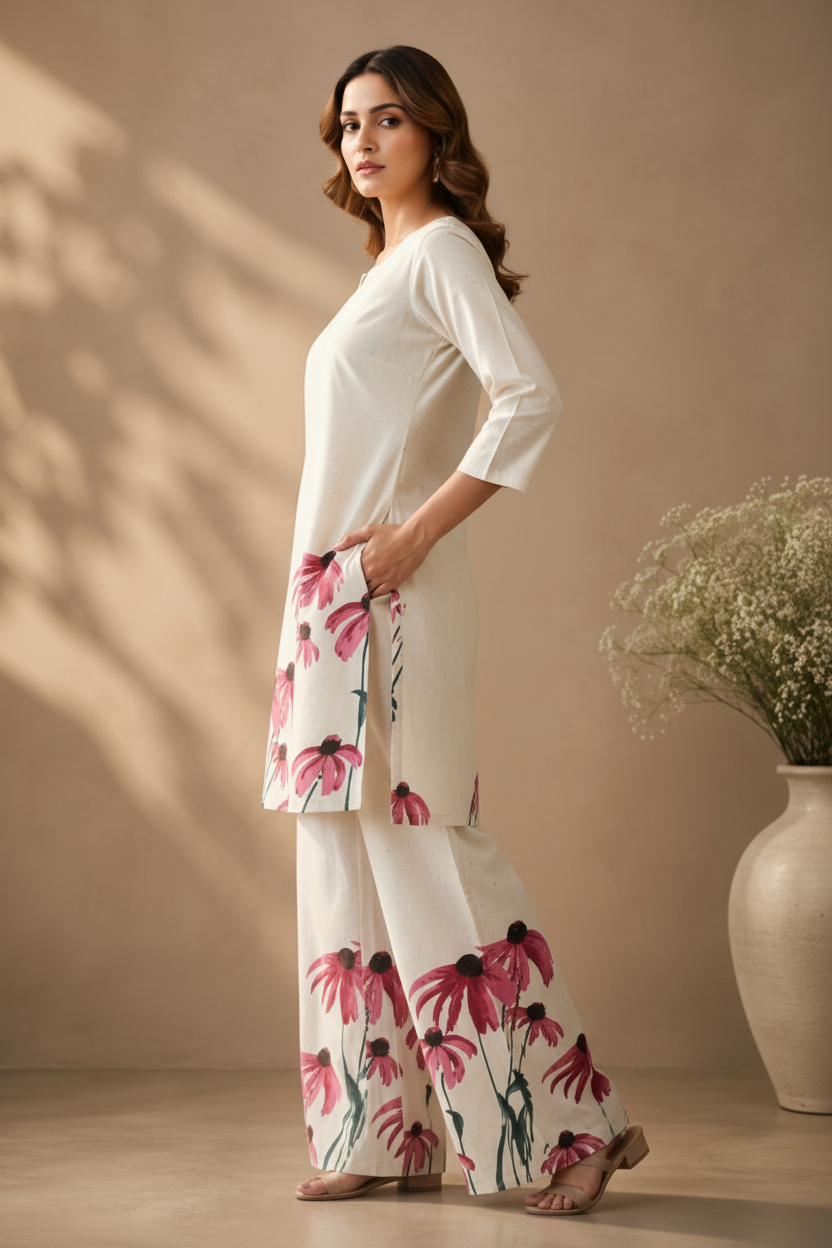 White Floral Printed Co-Ord Set