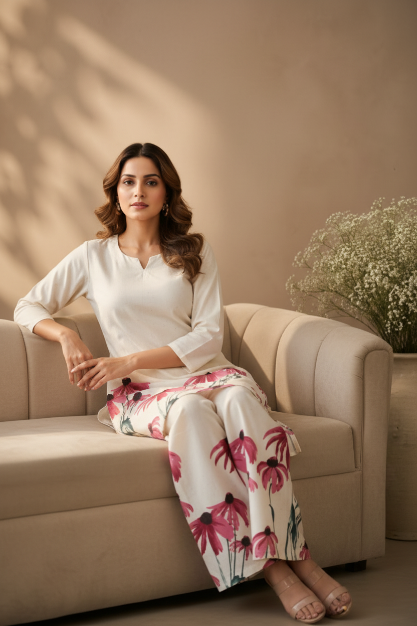 White Floral Printed Co-Ord Set