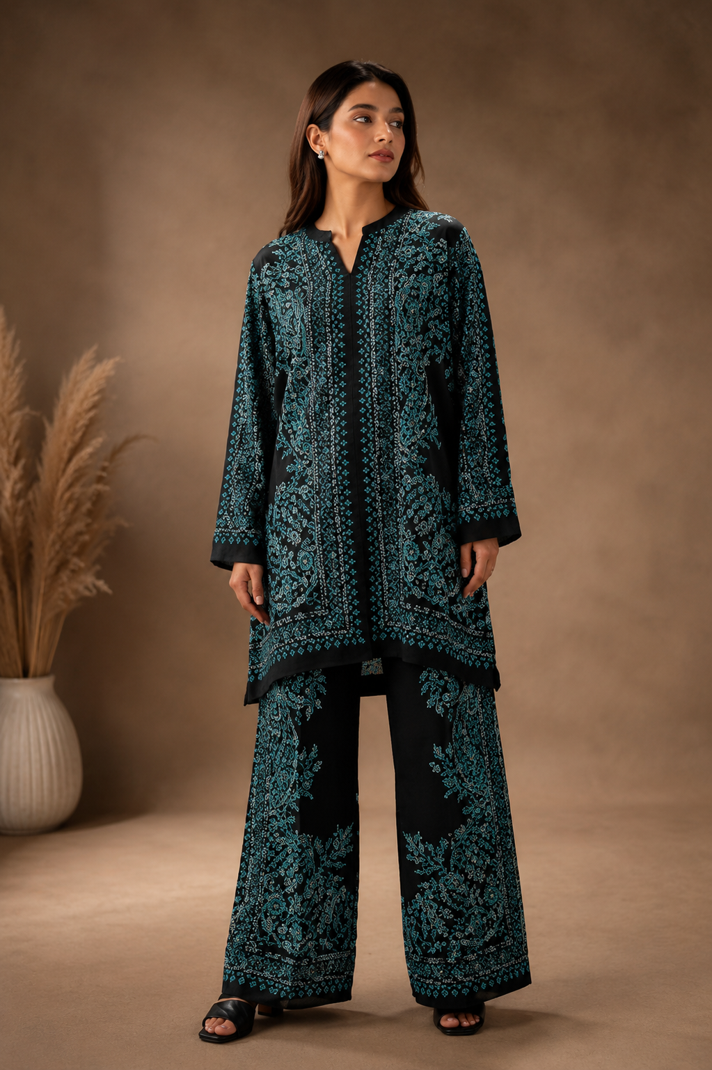 Premium Ethnic Teal Printed Co-Ord Set