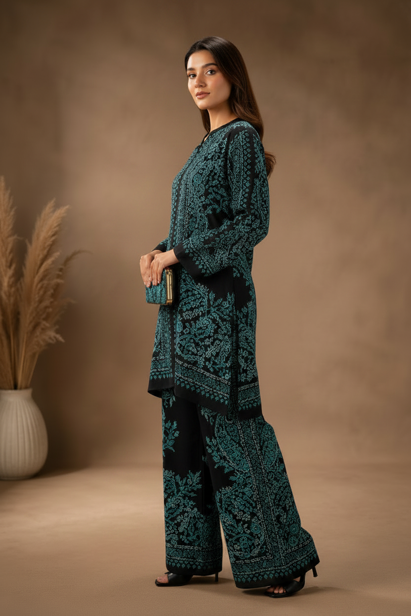 Premium Ethnic Teal Printed Co-Ord Set
