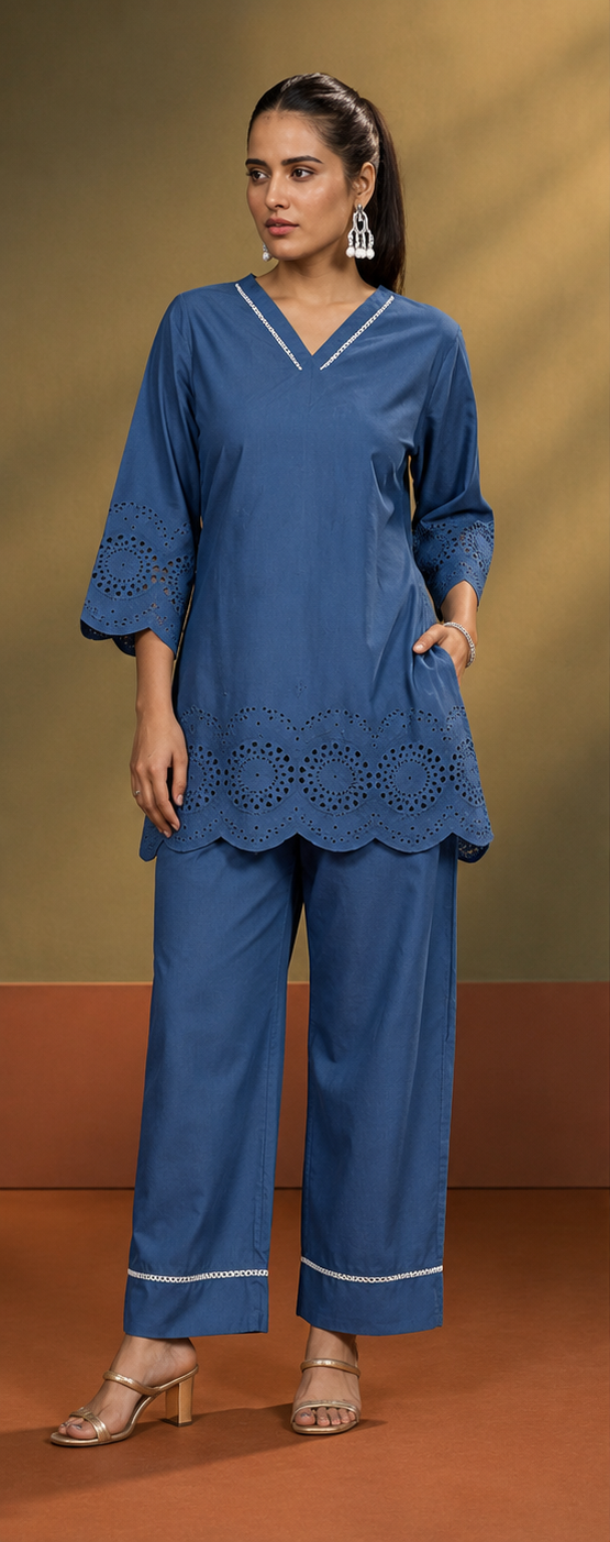 Sky Blue Cotton Co-Ord Set