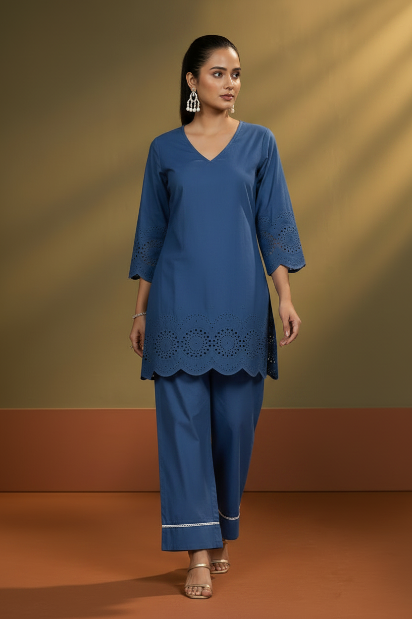 Sky Blue Cotton Co-Ord Set
