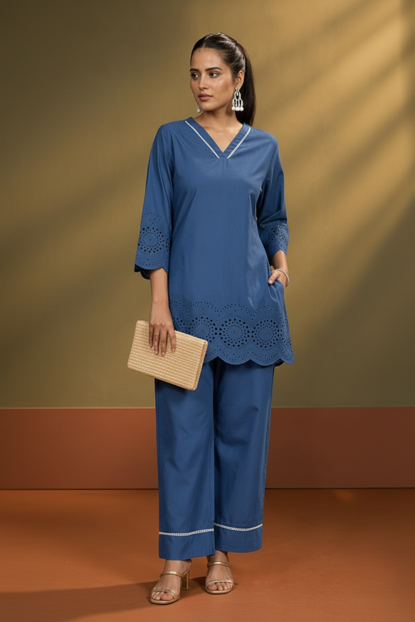 Sky Blue Cotton Co-Ord Set