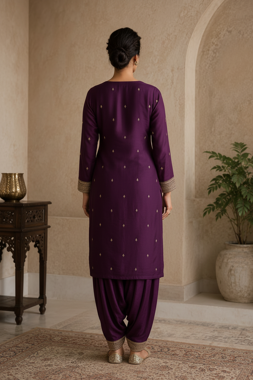 Purple Embroidered Ethnic Suit Set with Dupatta