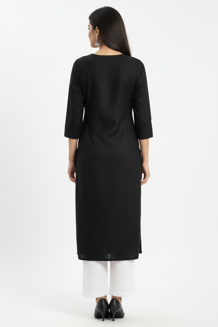 Women's Cotton Blend Chikankari Black Kurta