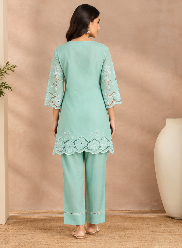 Blue Mul Chanderi Work Women's Cordset