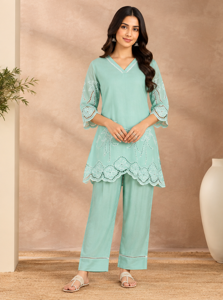 Blue Mul Chanderi Work Women's Cordset