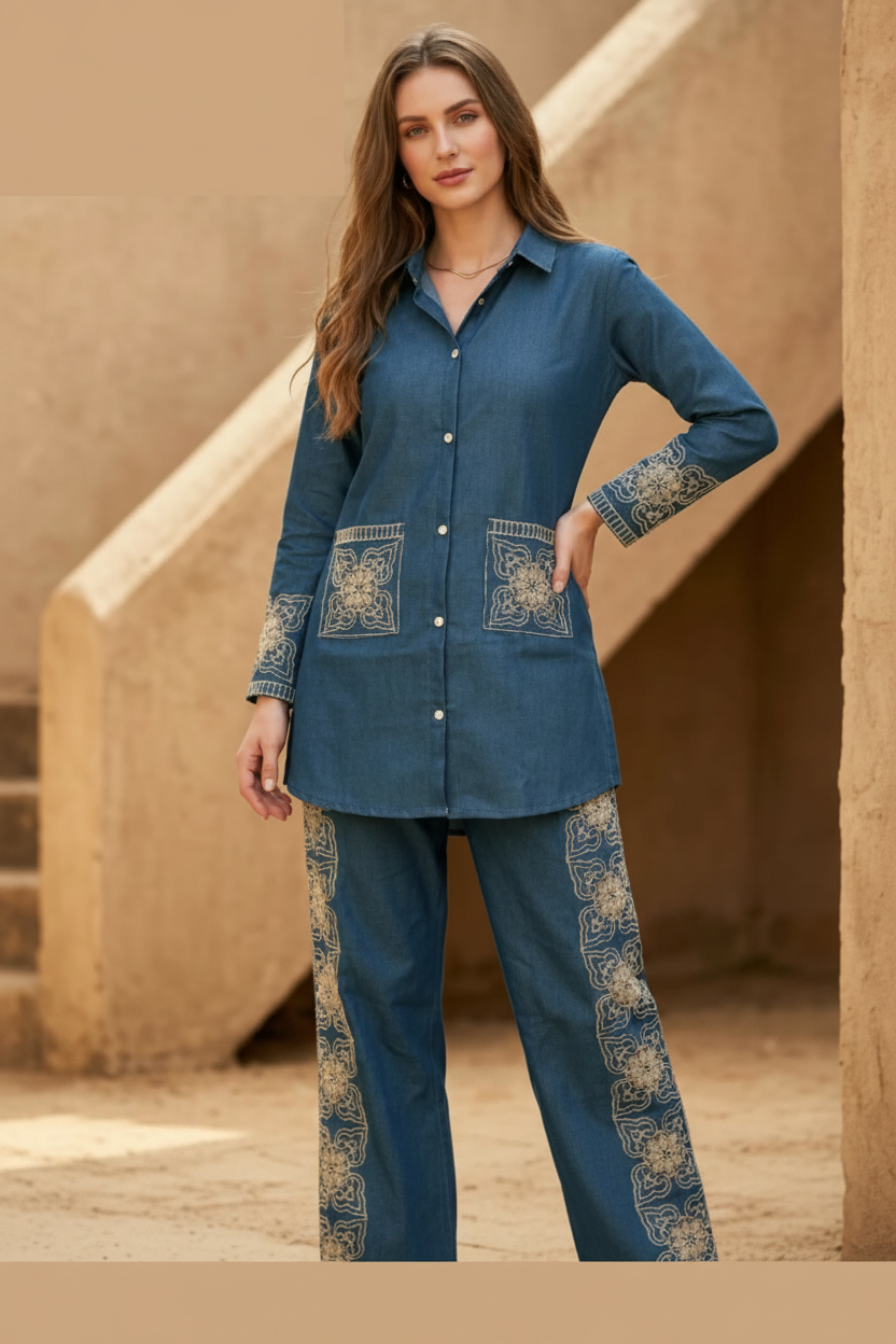 Denim Blue Corset Style Co-Ord Set