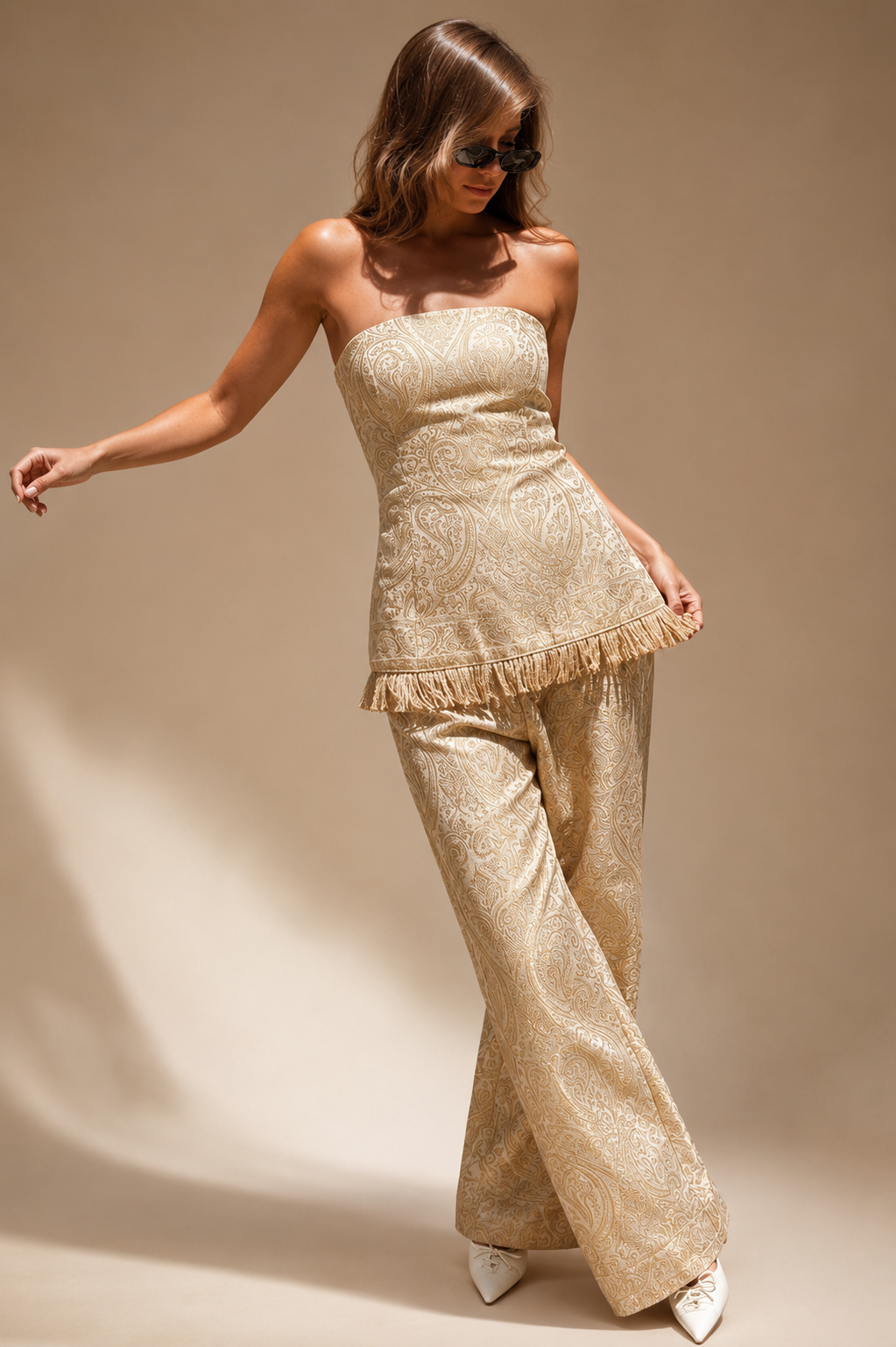 Premium Beige Embroidered Co-Ord Set
