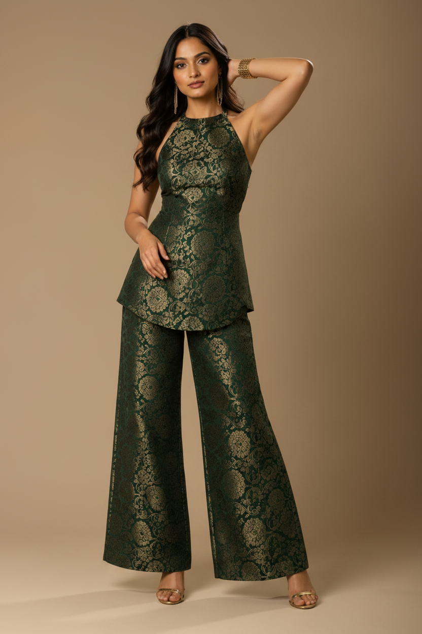 Olive Green Embroidered Co-Ord Set