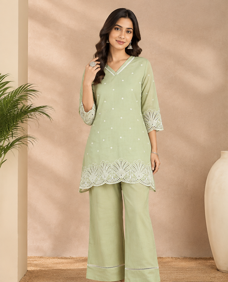 Green Mul Chanderi Women's Cordset
