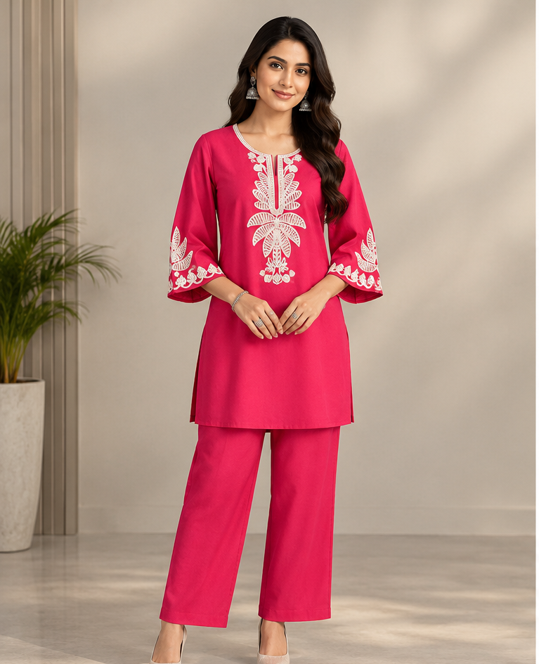 Cotton Blend Floral Pink Women's Cordset