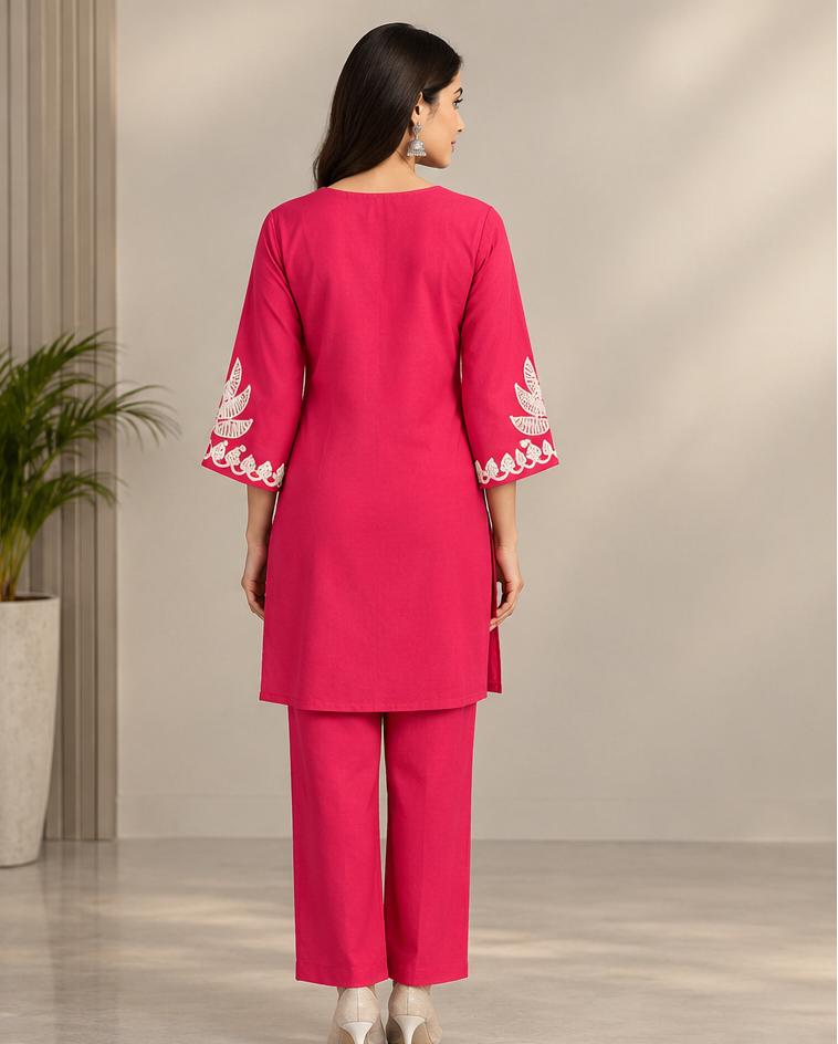 Cotton Blend Floral Pink Women's Cordset