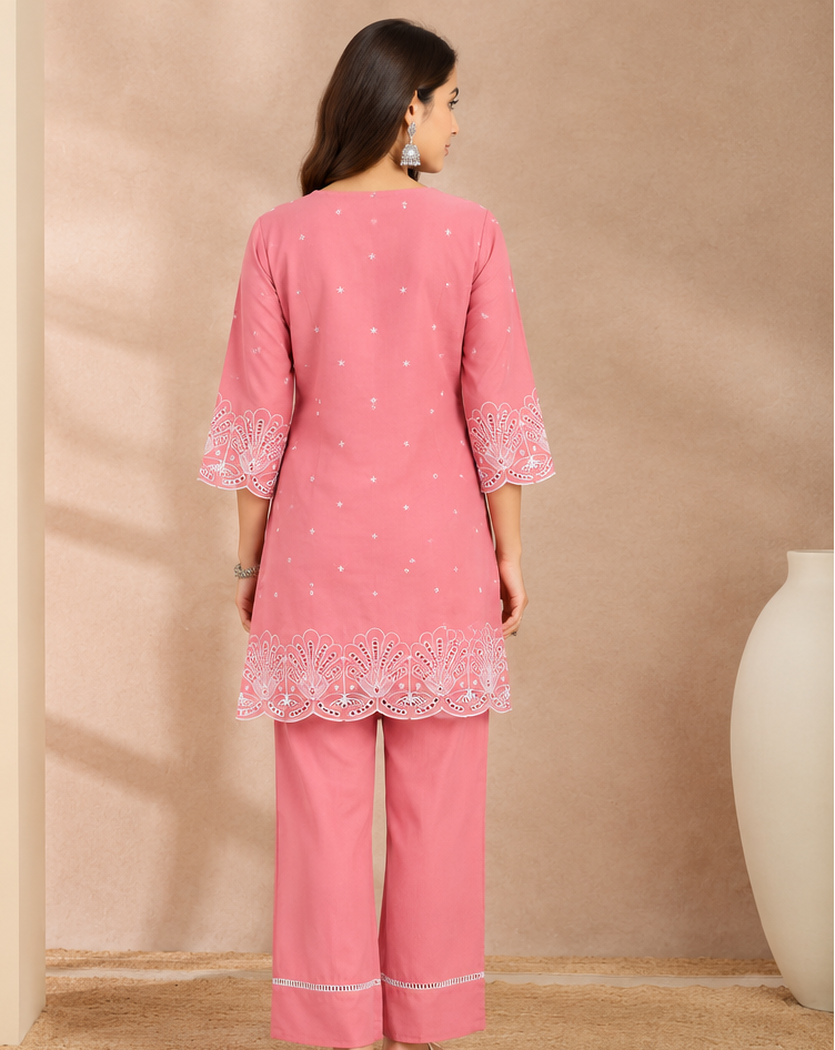 Pink Mul Chanderi Work Women's Cordset