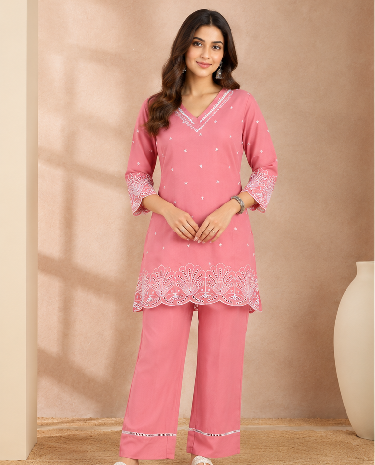 Pink Mul Chanderi Work Women's Cordset