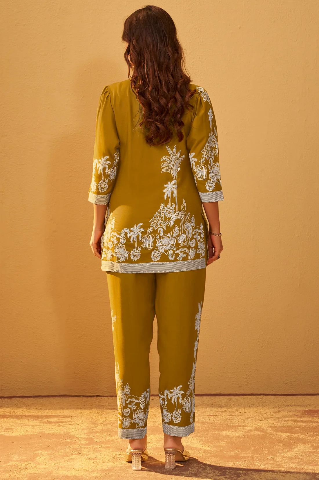 Rayon Mustard Floral Printed Co-Ord Set For Women
