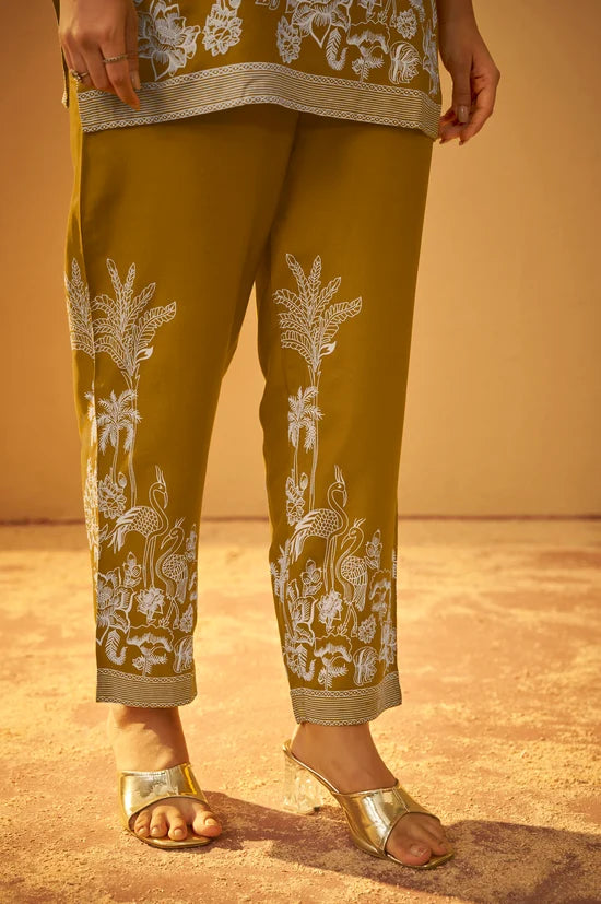 Rayon Mustard Floral Printed Co-Ord Set For Women