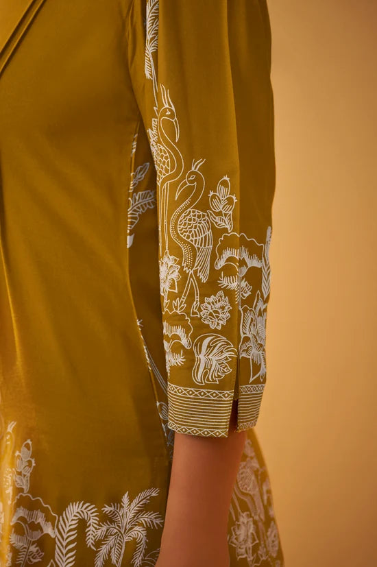 Rayon Mustard Floral Printed Co-Ord Set For Women